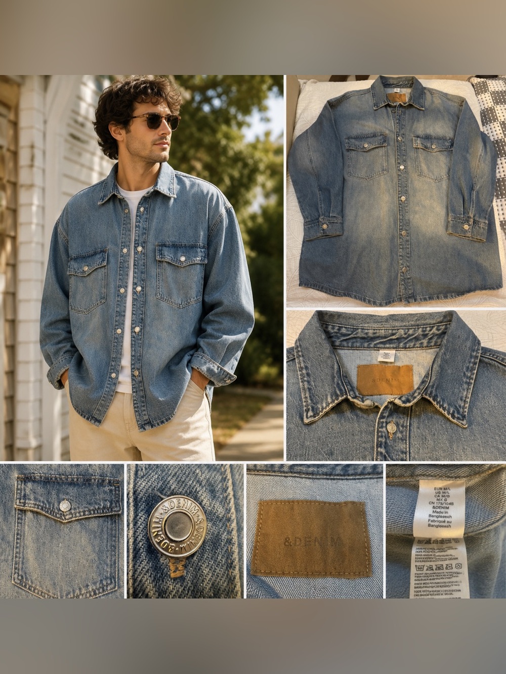 &Denim Men’s Oversized Snap Button Shirt Jacket M/L